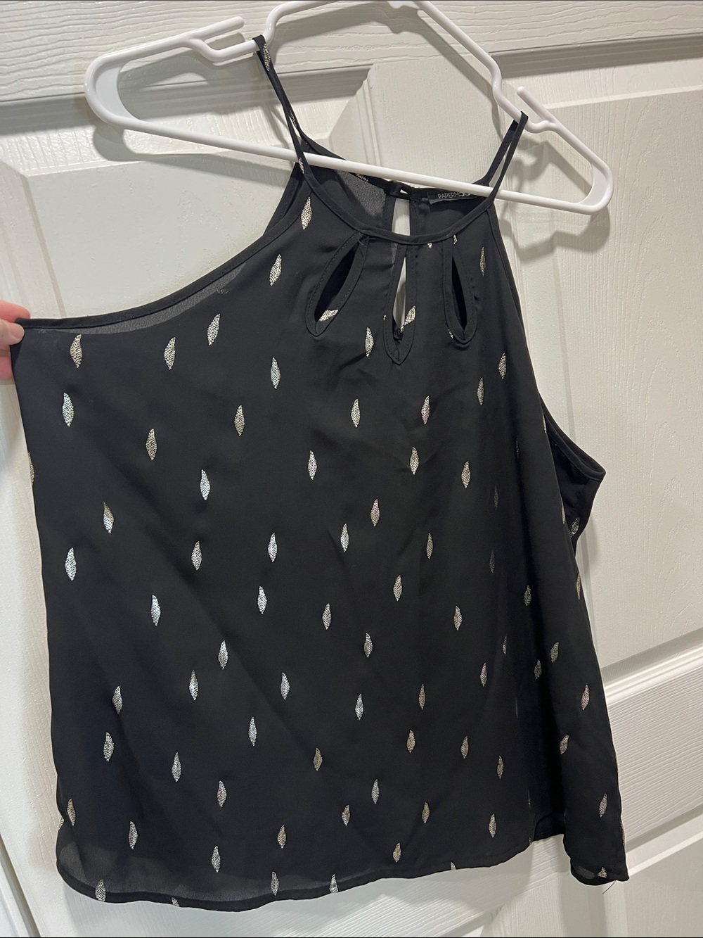 Papermoon Black Halter Camisole with Metallic Leaf Details